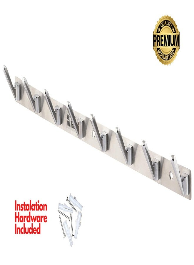 HingeMinds Stainless Steel Cloth Hanger for Wall, Clothes Hook Hangers Door Mounted, Bathroom Hooks for Hanging Towel, Wall Mount Shirt Hangers, Dress Holder Hooks - 8 Pin-XL, Pack of 1, Silver - Image 3